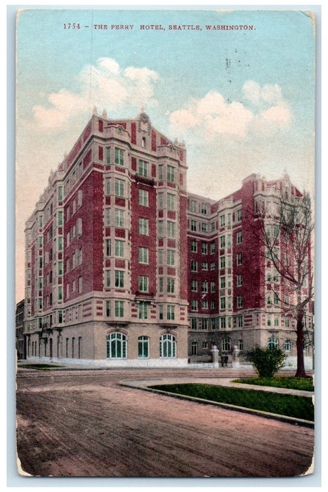 1909 The Perry Hotel Exterior Roadside Seattle Washington WA Posted Postcard