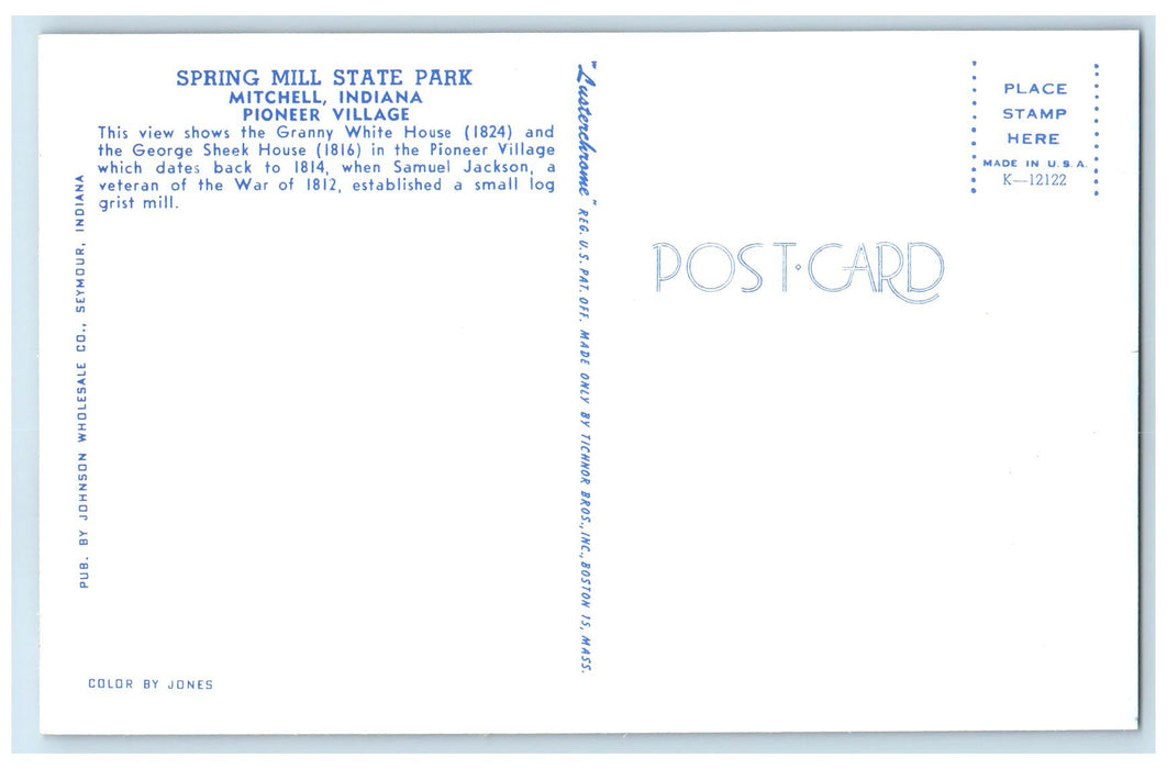 c1950's Spring Mill State Park Pioneer Village View Mitchell Indiana IN Postcard