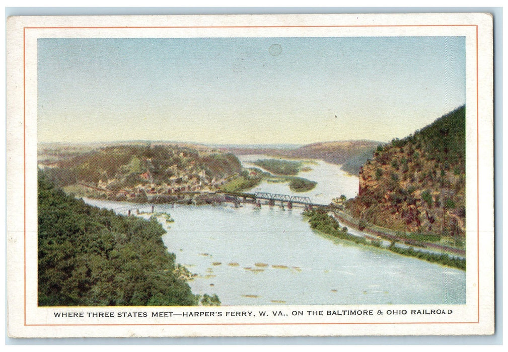 c1960's Three States Meet Harper Ferry W. VA On The Baltimore & Ohio RR Postcard