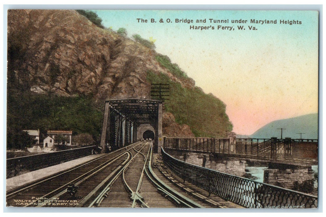 c1940's B. & O. Bridge Tunnel Under Maryland Heights Harper's Ferry VA Postcard