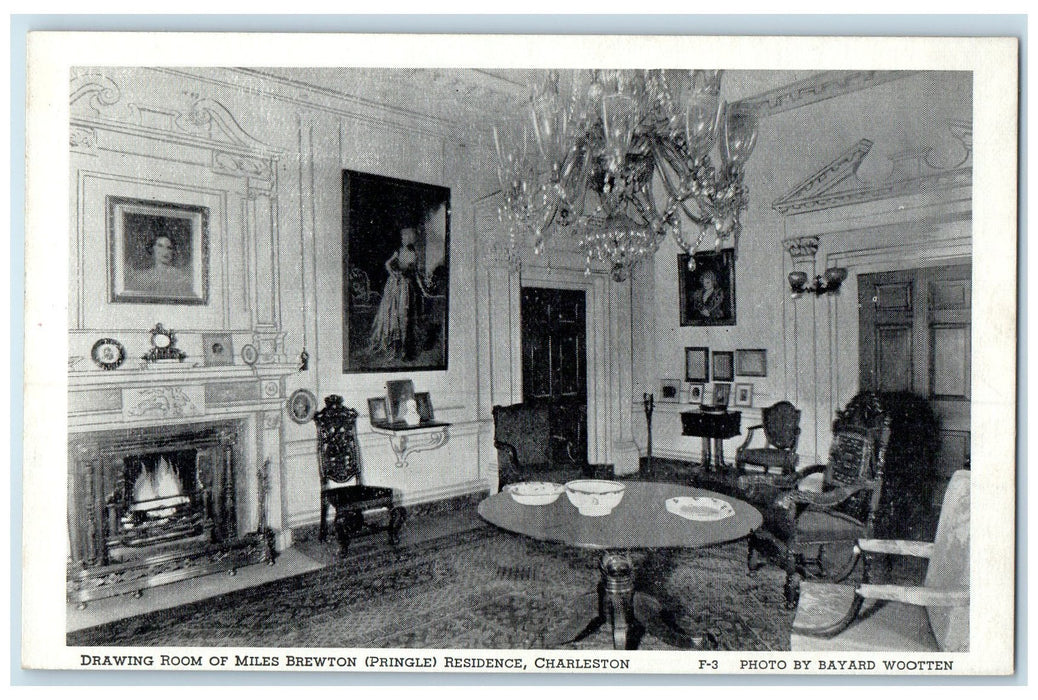 c1920's Drawing Room Of Miles Brewton View Charleston South Carolina SC Postcard