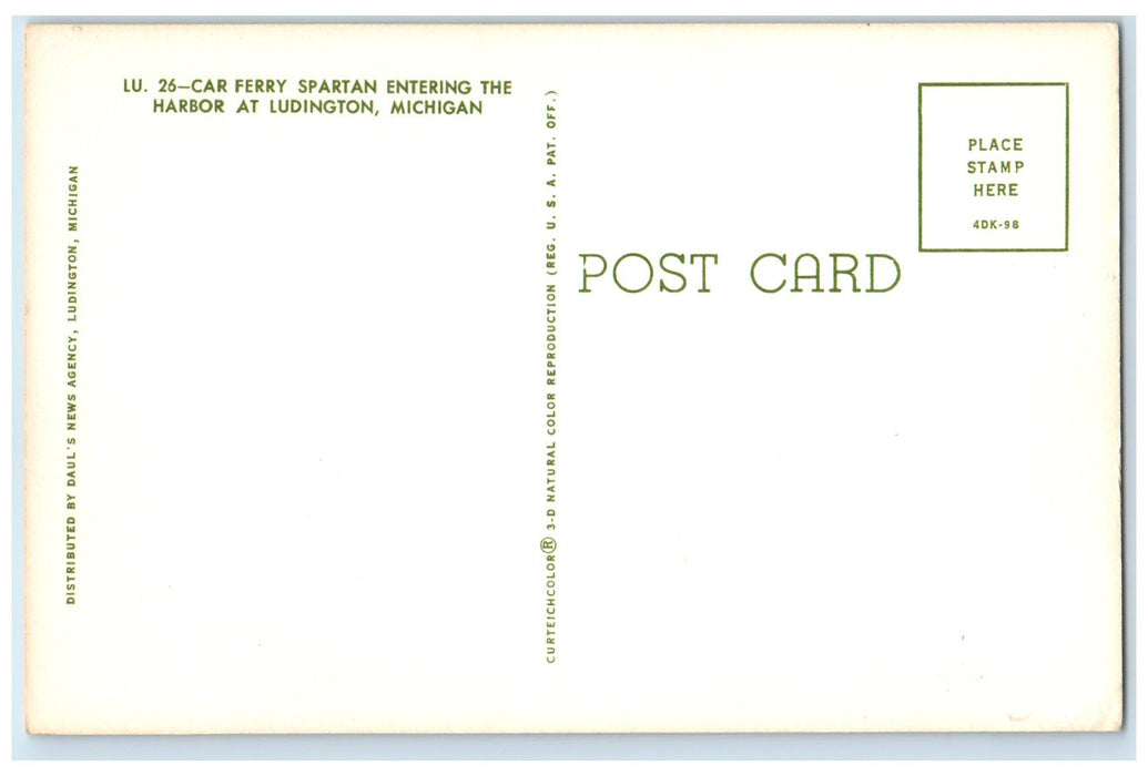 c1960's Car Ferry Spartan Entering The Harbor Ludington Michigan MI Postcard
