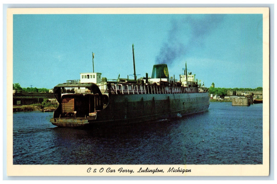c1960's C. & O. Car Ferry Arriving Scene Ludington Michigan MI Unposted Postcard