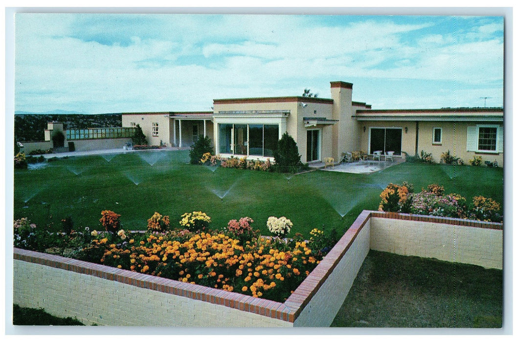 c1950 Governor's Mansion Building Water Spray Santa Fe New Mexico NM Postcard