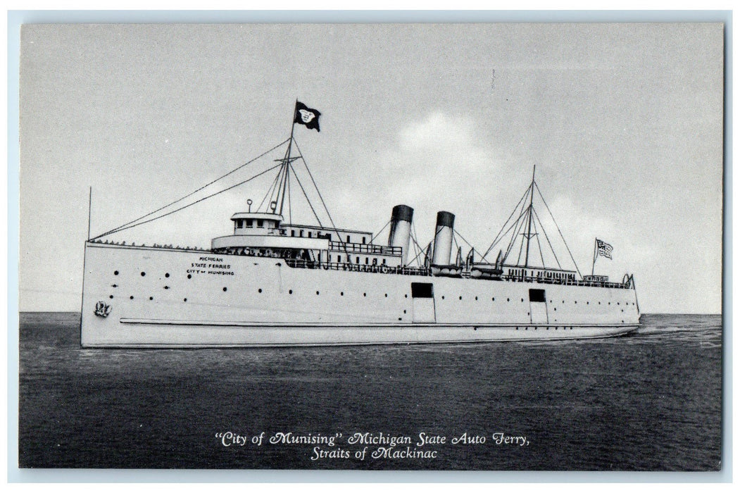 c1940's City Of Munising Michigan State Auto Ferry Straits Mackinac MI Postcard