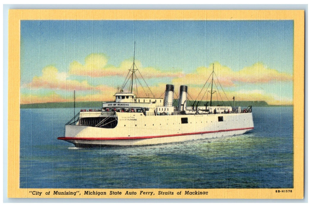 c1940s City Of Munising Michigan State Auto Ferry Straits Mackinac MI Postcard