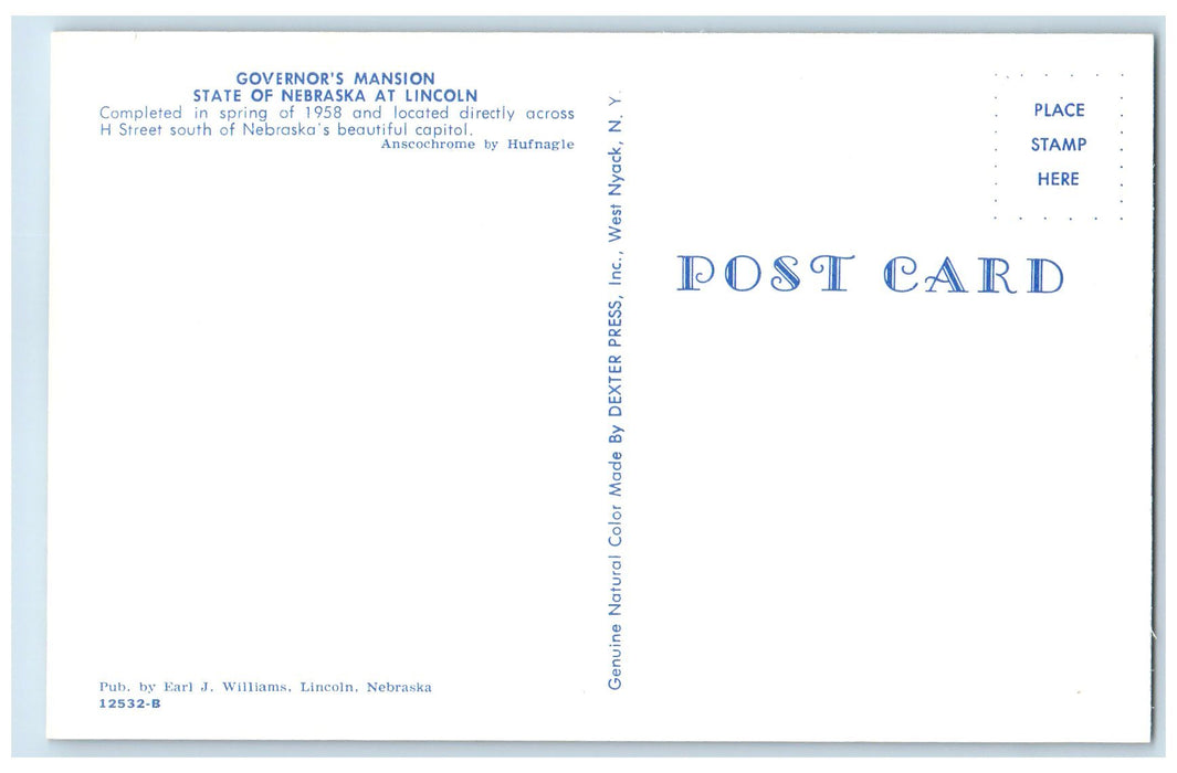 c1950's Governor's Mansion State Of Nebraska At Lincoln Classic Cars NE Postcard