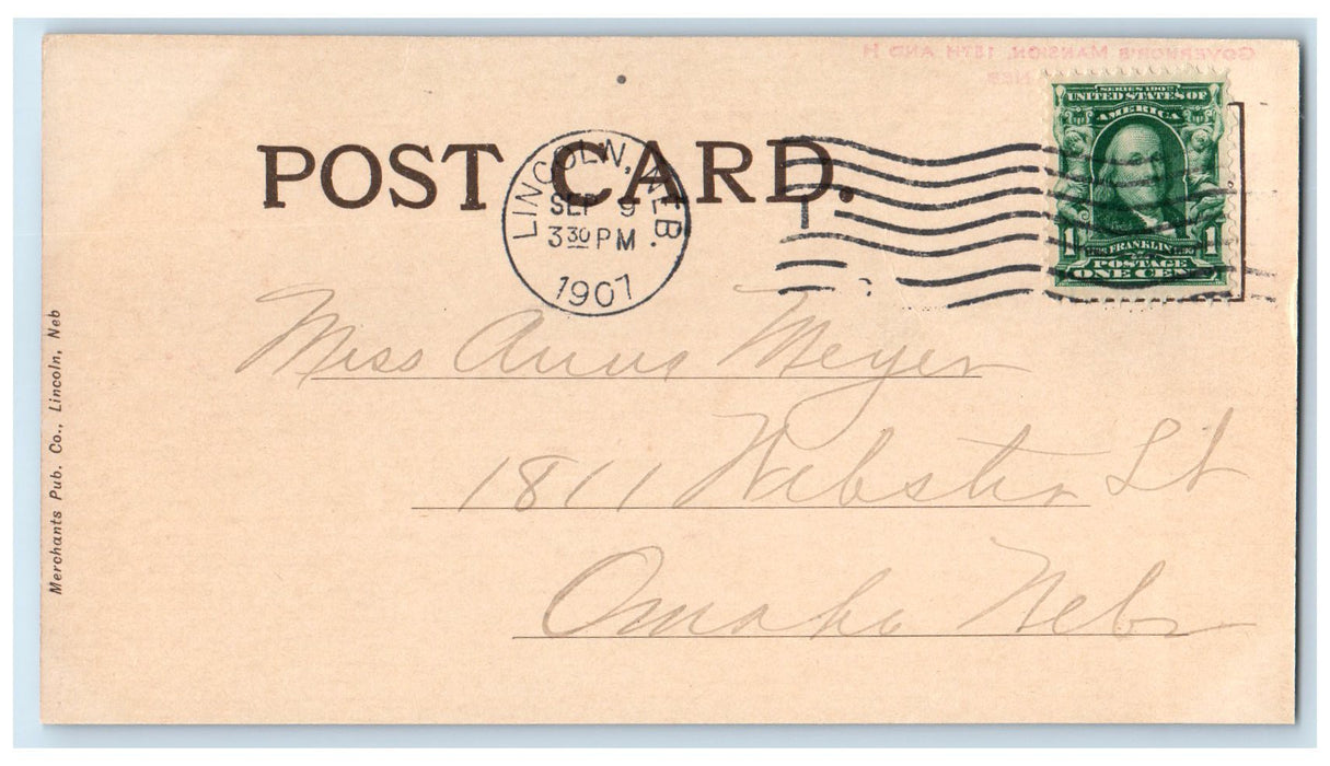 1901 Governor's Mansion 15th & H Dirt Road Trees Lincoln Nebraska NE Postcard