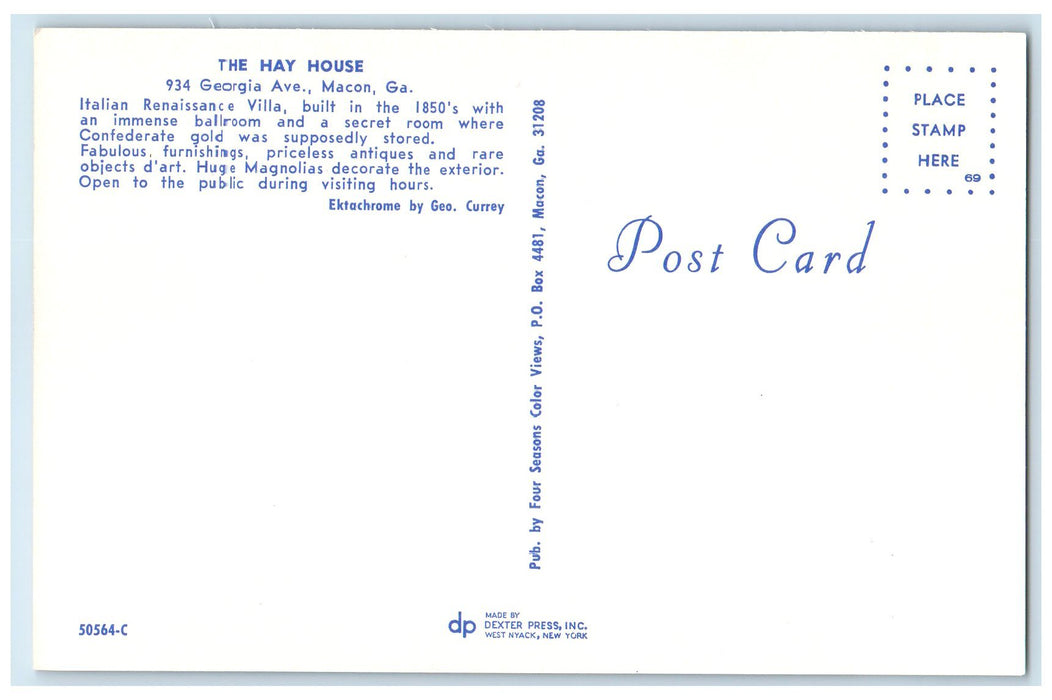 c1950's Hay House Building Road To Entrance Stairs Macon Georgia GA Postcard