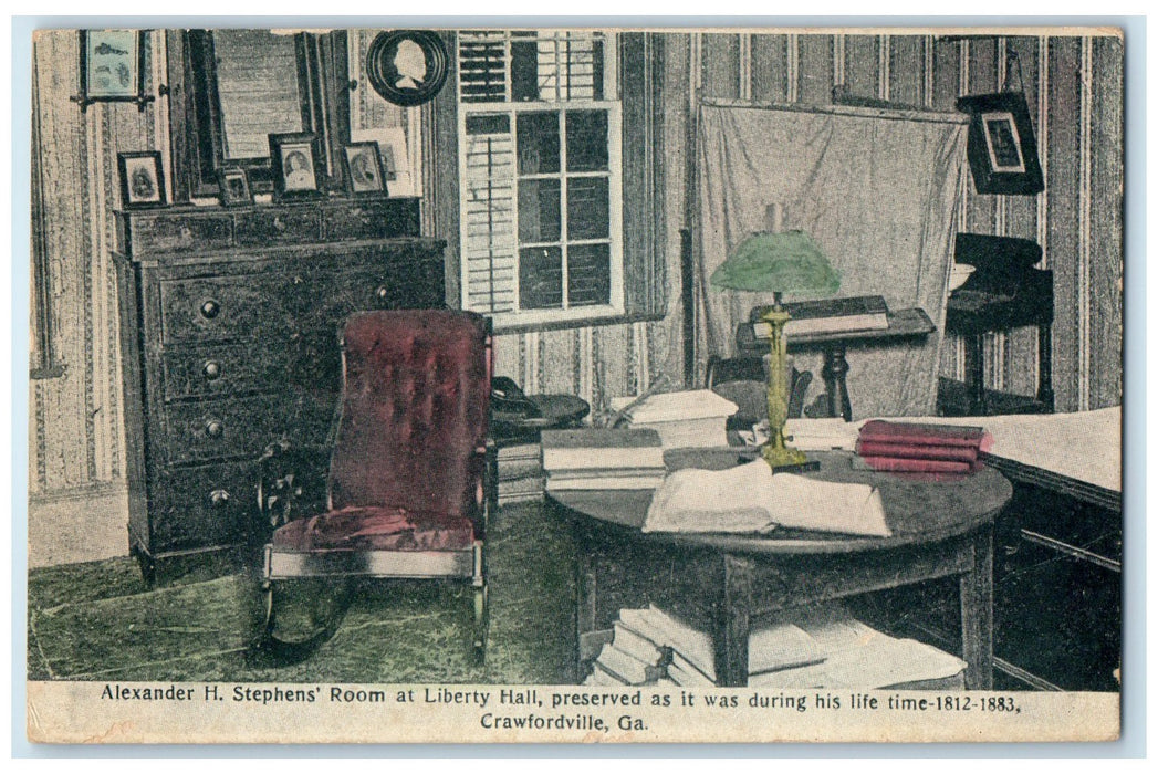 c1920's Alexander H. Stephens Room Preserved Crawfordville Georgia GA Postcard
