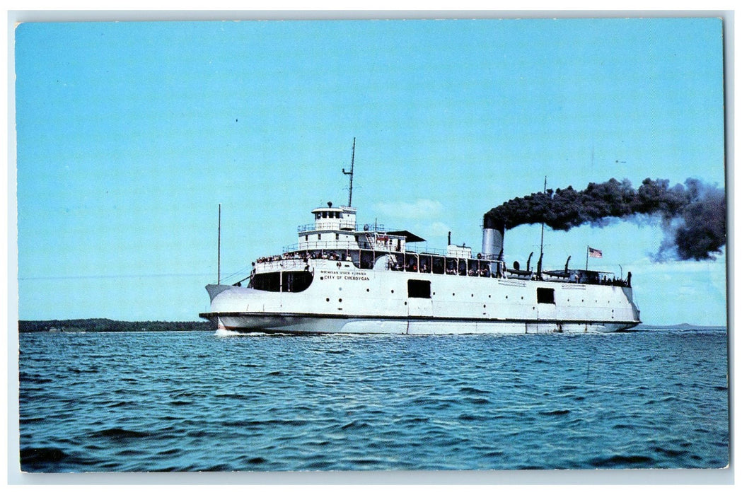 c1940s The City Of Cheboygan Ferry Service St. Ignace And Mackinaw MI Postcard