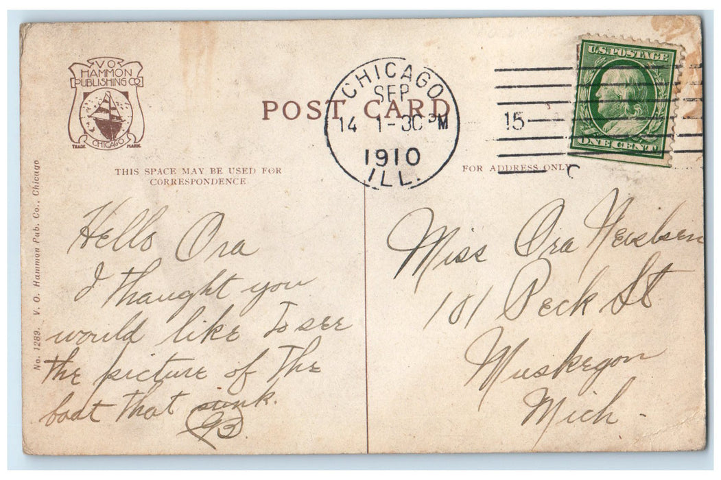1910 Steamer Pere Marquette Chicago's Largest Excursion Boat Chicago IL Postcard