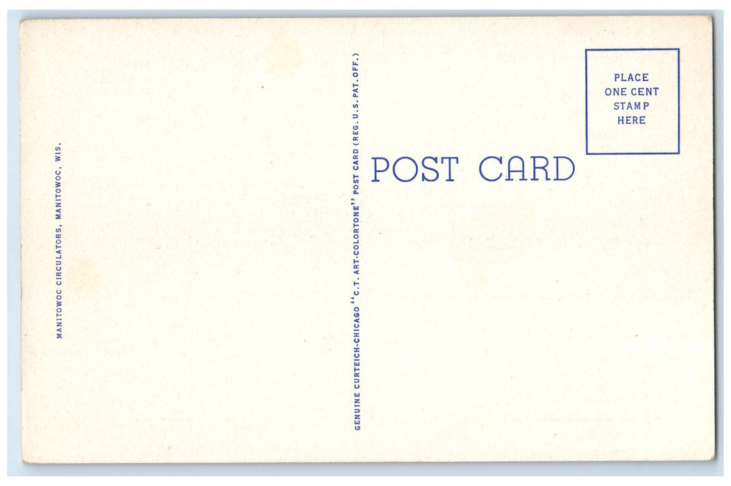 c1940's Car Ferry Leaving Manitowoc Harbor Two Rivers View Manitowoc WI Postcard