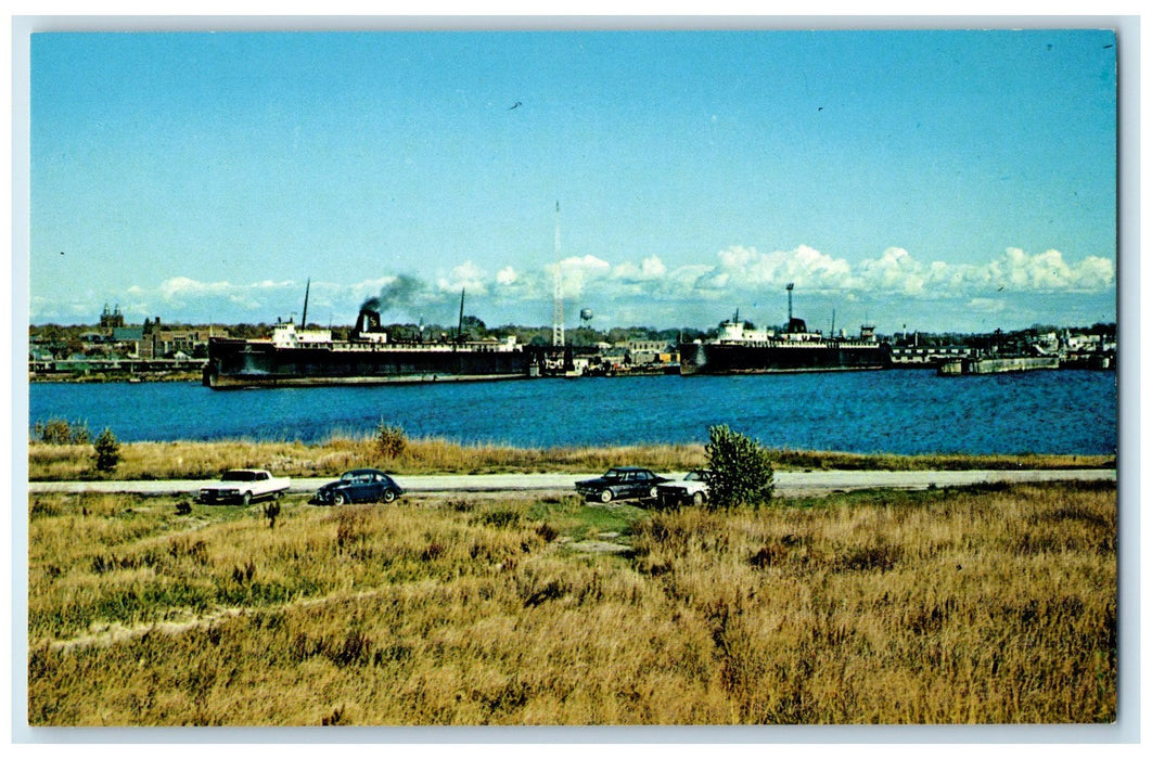 c1960's Scene Of  Well Known Car Ferry Port Scene Ludington Michigan MI Postcard