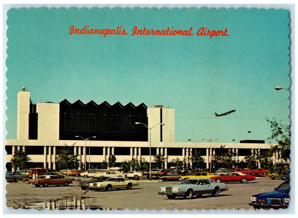 c1950's Indianapolis International Airport Terminal Classic Cars IN Postcard