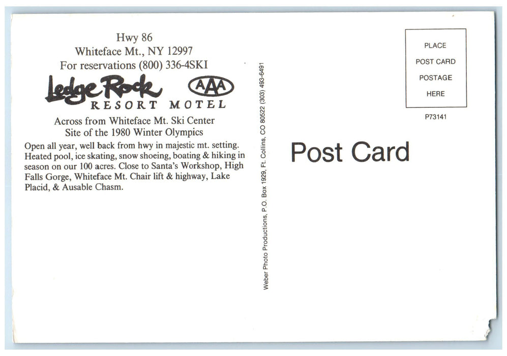 c1950's Ledge Rock Resort Motel Restaurant Whiteface Mt. New York NY Postcard