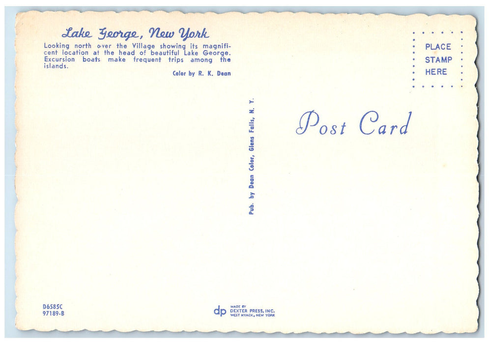 c1950's Lake George Looking North Aerial View Harbor Boats New York NY Postcard