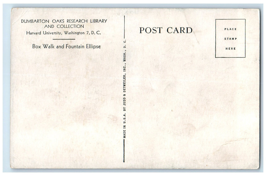 c1950 Dumbarton Oaks Research Box Walk & Fountain Ellipse Washington DC Postcard