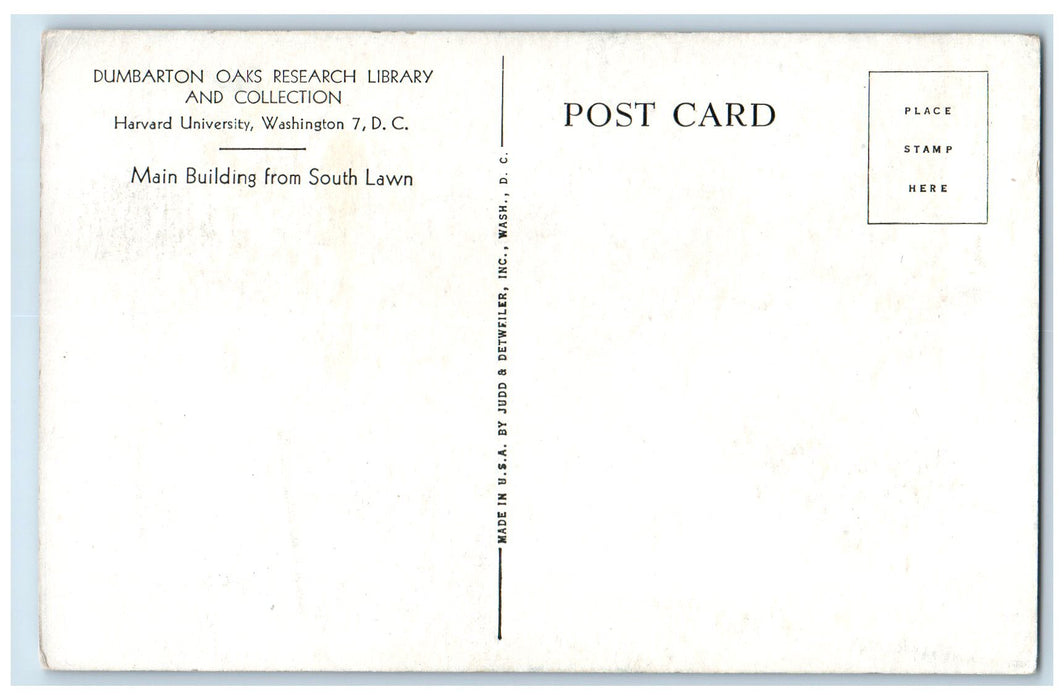 c1950's Main Building South Lawn Dumbarton Oaks Research Washington DC Postcard