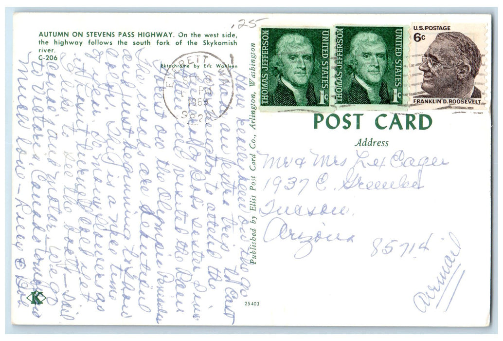 1969 Autumn On Stevens Pass Highway Skykomish River View Washington WA Postcard