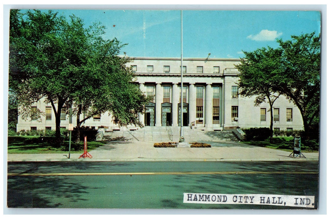 c1950's Hammond City Hall Building Stairs Entrance Roadside Indiana IN Postcard