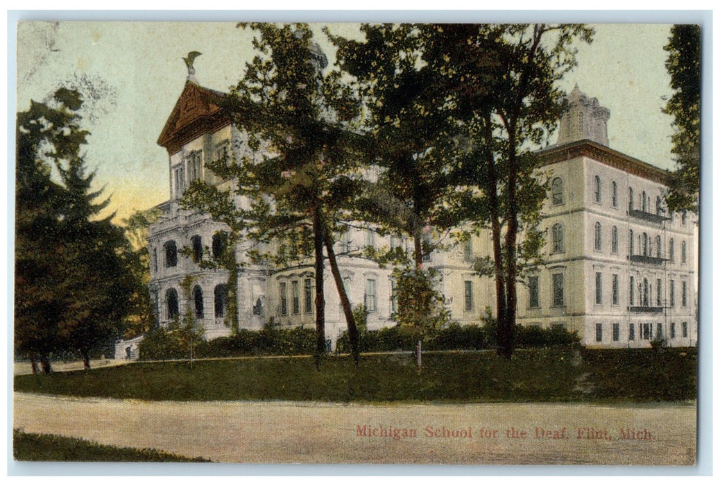 1907 Michigan School For The Deaf Exterior Flint Michigan MI Posted Postcard