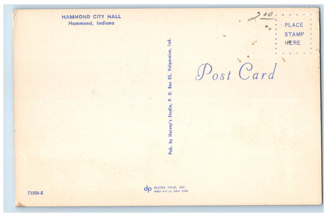 c1950's Hammond City Hall Building Stairs Entrance Roadside Indiana IN Postcard