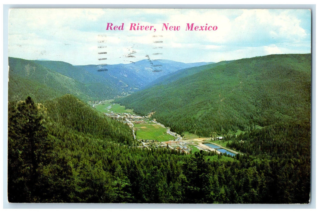 1962 Red River Valley Aerial View Mountain Hills Villages New Mexico NM Postcard