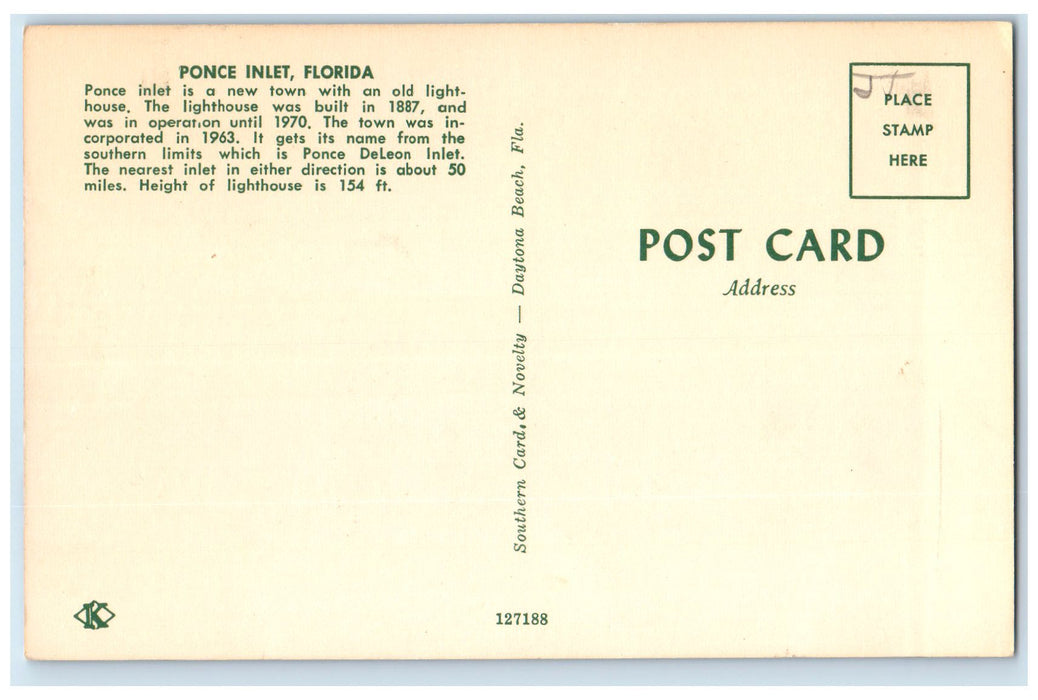 c1950's Ponce Inlet Harbor Yate Speed Boats Lighthouse Tower Florida FL Postcard
