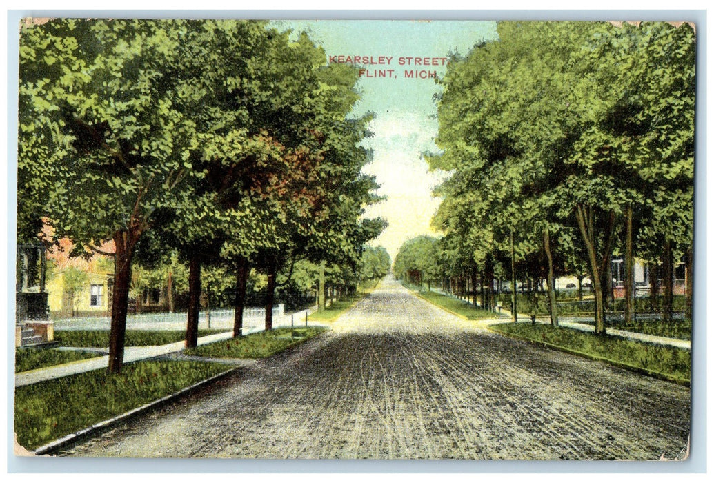 1909 Kearsley Street House Trees Scene Flint Michigan MI Posted Vintage Postcard