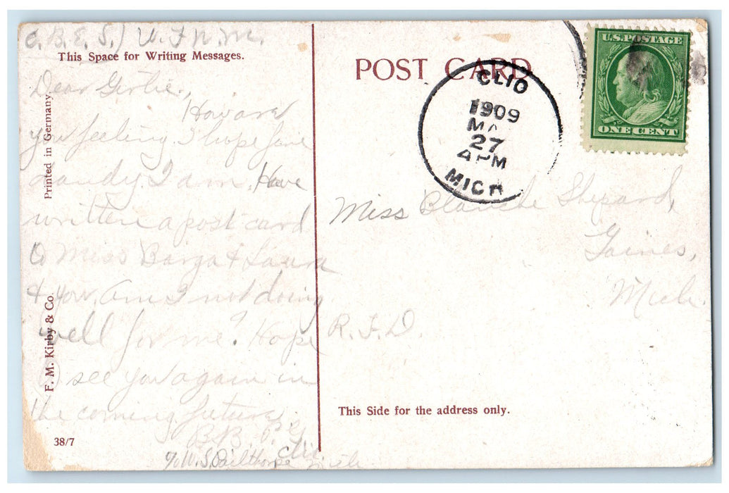 1909 Kearsley Street House Trees Scene Flint Michigan MI Posted Vintage Postcard