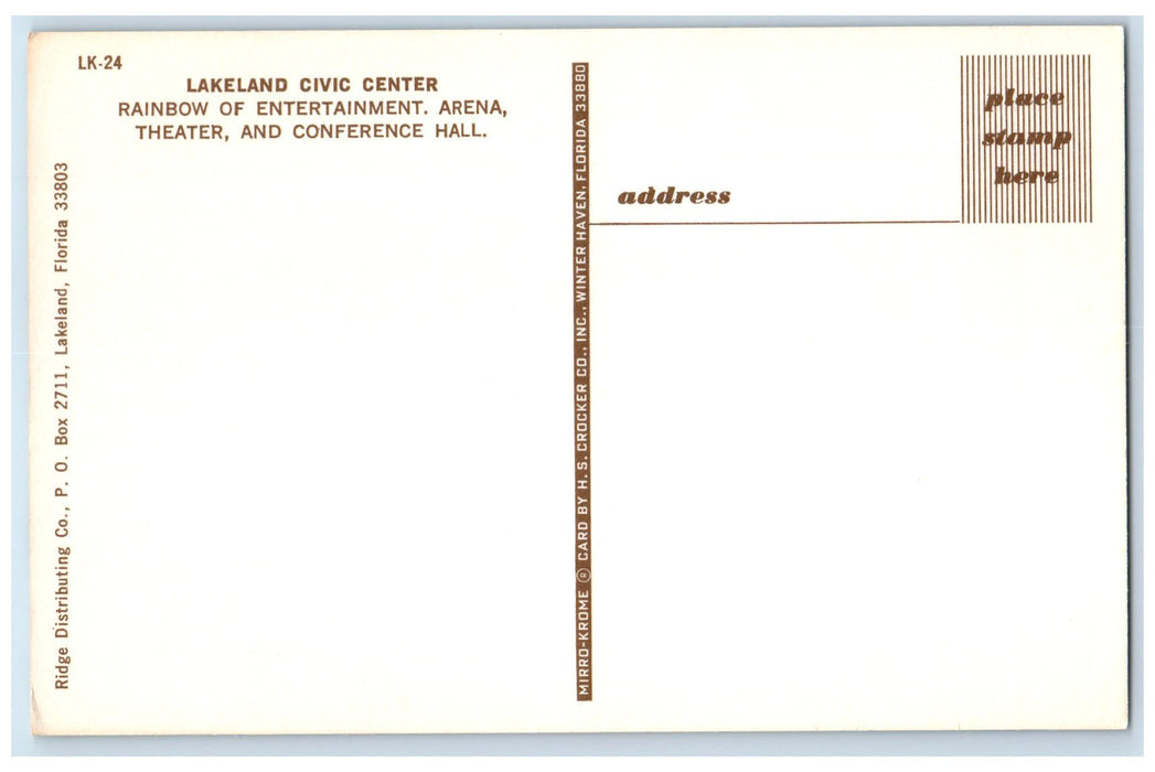 c1950 Lakeland Civic Center Entertainment Arena Theater Hall Florida FL Postcard