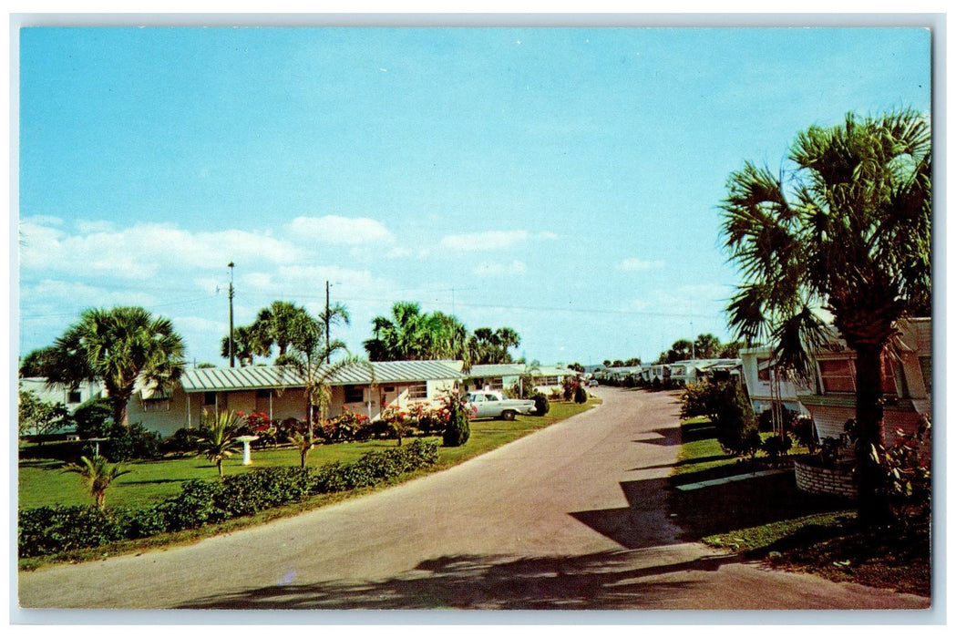 c1950's Ocean Breeze Park Dirt Road Classic Car Jensen Beach Florida FL Postcard