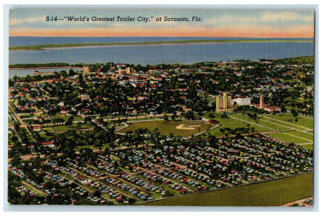 c1940's Worlds Greatest Trailer City Aerial View At Sarasota Florida FL Postcard