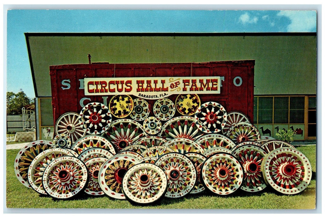 c1950's Circus Hall Of Fame Sunburst Wheels Parade Sarasota Florida FL Postcard