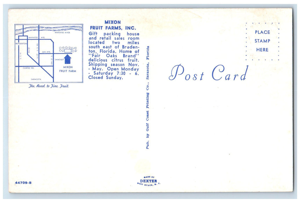 c1950's Mixon Fruit Farms Inc. Gift Packing Retail Bradenton Florida FL Postcard