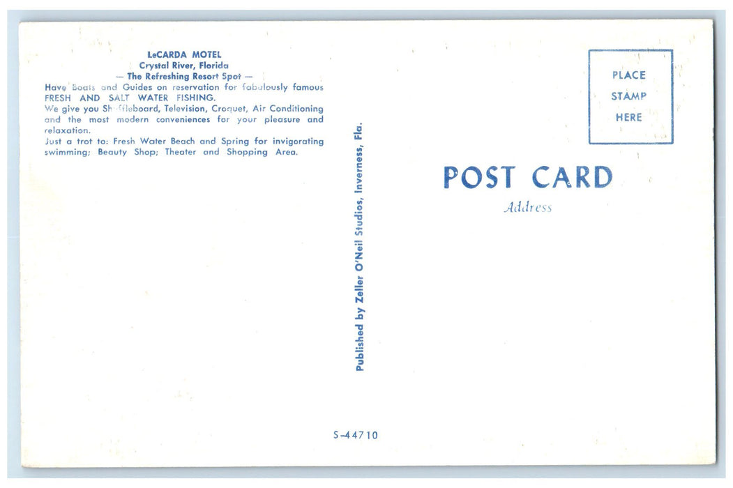 c1950's LeCarda Motel Resort Spot Restaurant Crystal River Florida FL Postcard