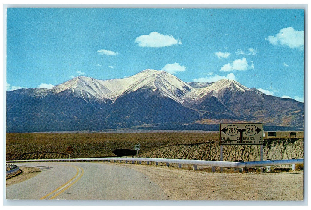 c1950's Mount Princeton Curve Road Snowcapped Buenavista Colorado CO Postcard
