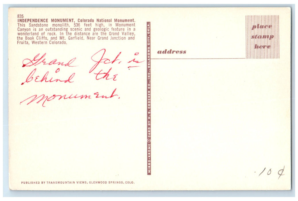 c1950's Independence Monument Rock Formation Valley Fruita Colorado CO Postcard
