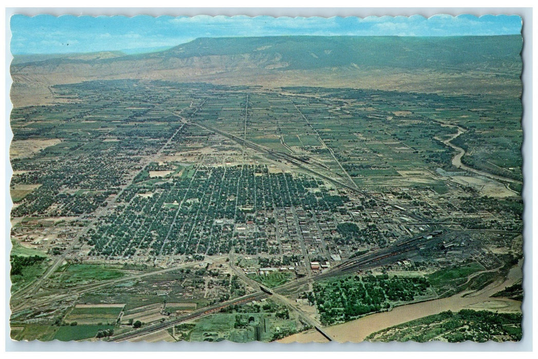 c1950's Air View Valley Lake River Roads Of Grand Junction Colorado CO Postcard