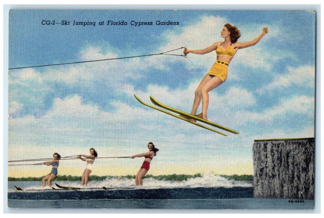 c1940's Ski Jumping At Florida Cypress Gardens Polk County Florida FL Postcard