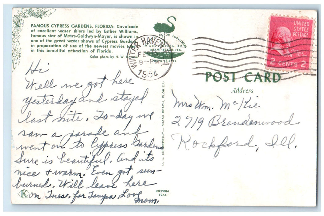 1959 Water Skiers Famous Cypress Gardens Winter Haven Florida FL Posted Postcard