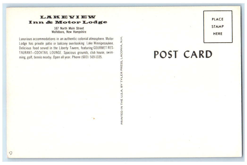 c1950 Lakeview Inn & Motor Lodge Restaurant Wolfeboro New Hampshire NH Postcard