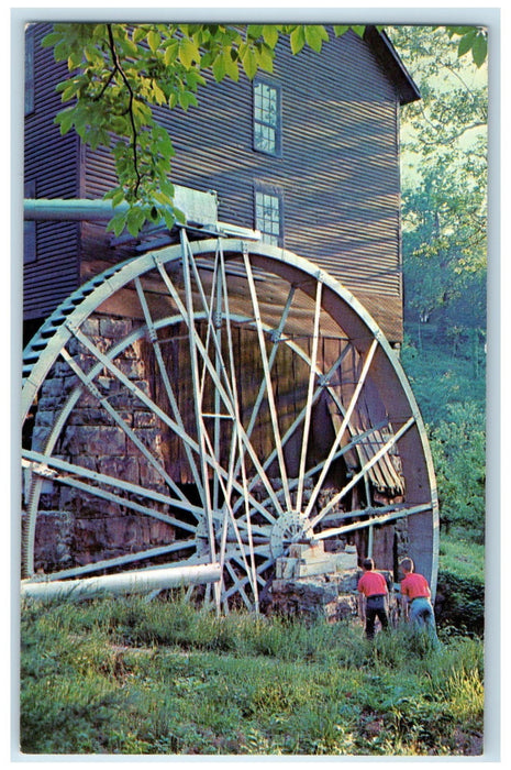 c1950 Mill Springs Mill Wheel Building 2 Kids Wayne County Kentucky KY Postcard