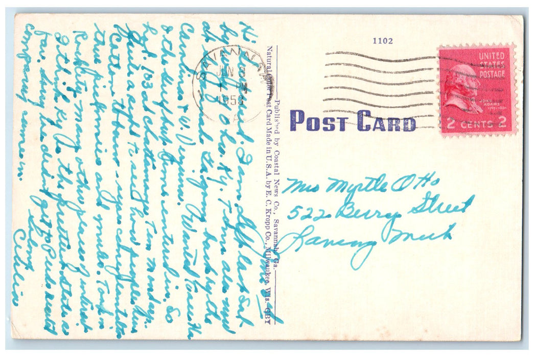 1953 Cathedral Of St. John Building Cross Tower Savannah Georgia GA Postcard