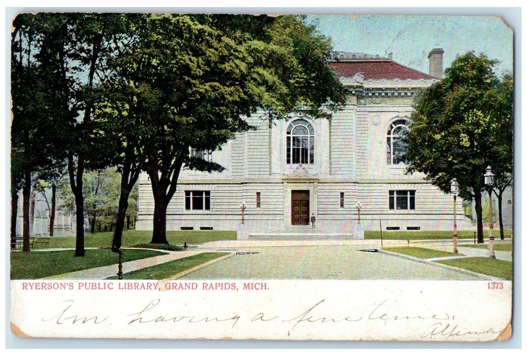 1906 Ryerson's Public Library Exterior Roadside Grand Rapids MI Posted Postcard