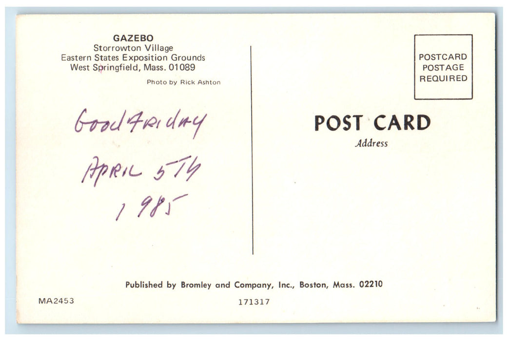 c1960s Gazebo Storrowton Village West Springfield Massachusetts MA Tree Postcard