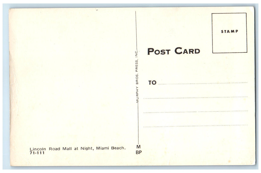 c1960s Lincoln Road Mall At Night Miami Beach Florida FL Unposted Trees Postcard