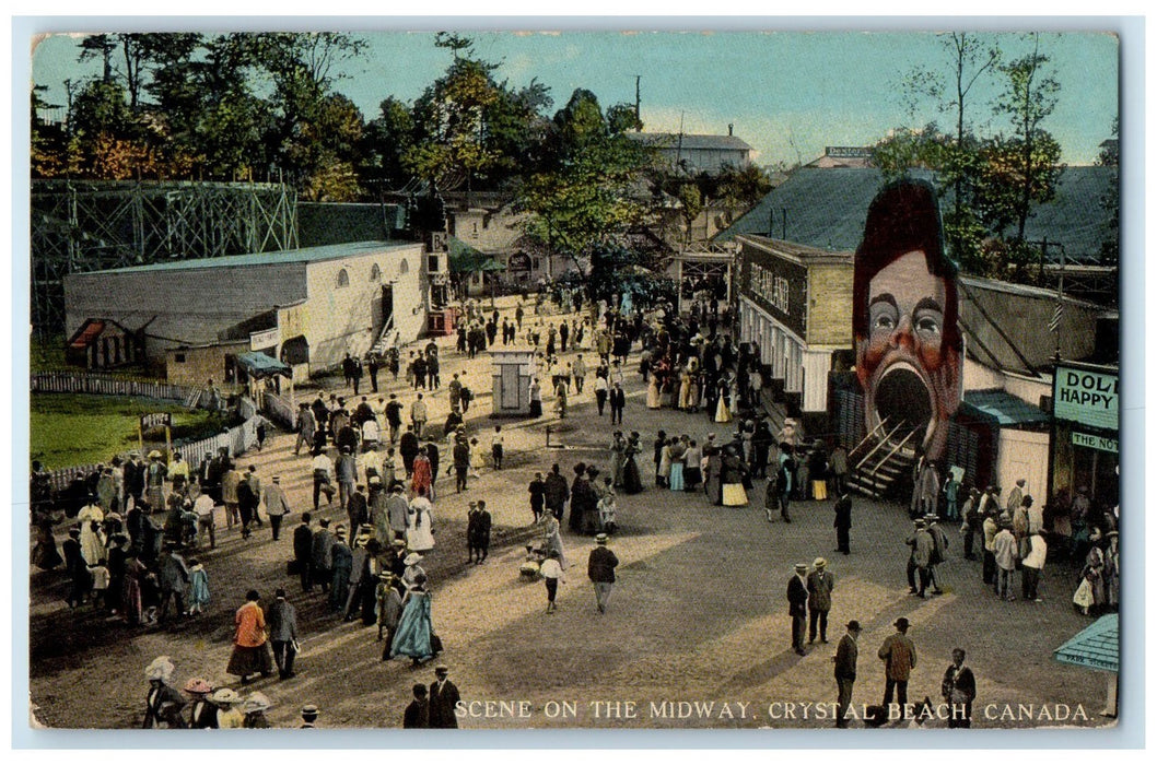 c1910's Scene On The Midway Crowd Shows Crystal Beach Ontario Canada CA Postcard
