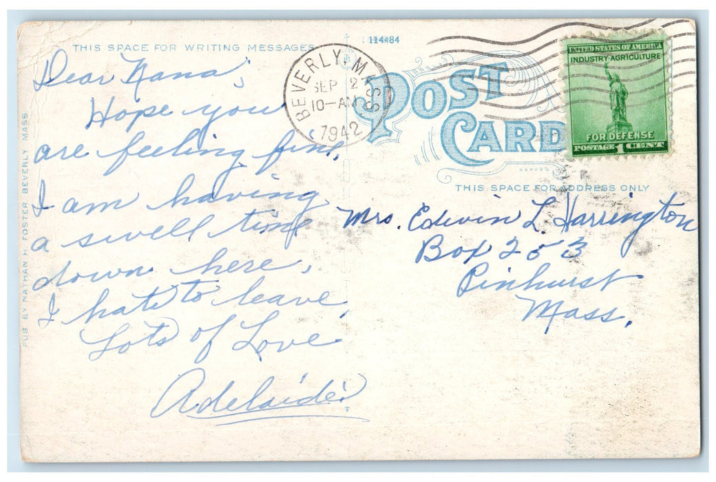 1942 Independence Park Looking North Beverly Massachusetts MA Posted Postcard